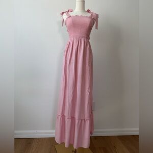Zesica Pink Smocked Tie Strap Maxi Dress Romantic Coquette Soft Girl S